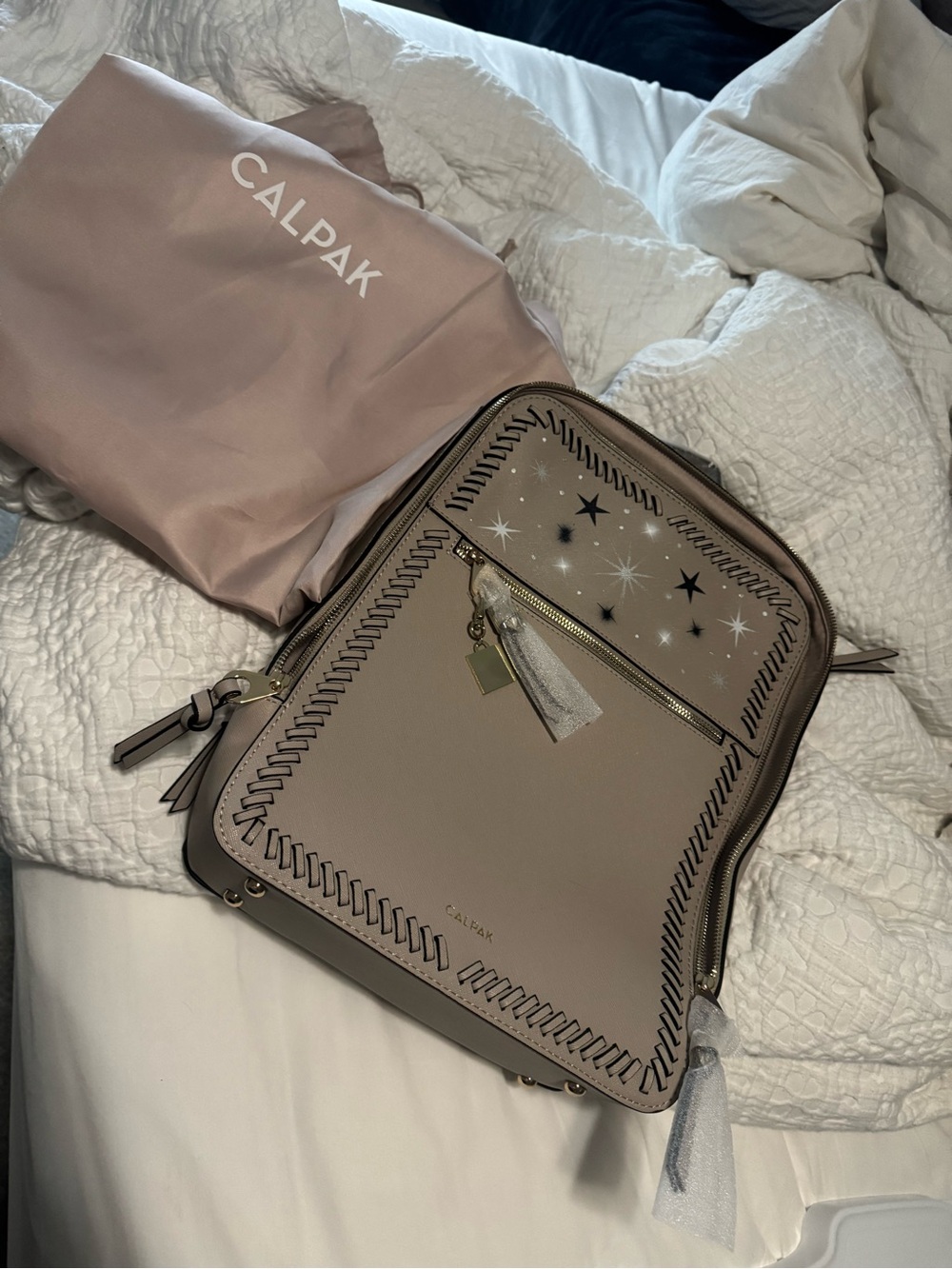 CALPAK Kaya 15 inch lap Taupe Star-Embellished Backpack